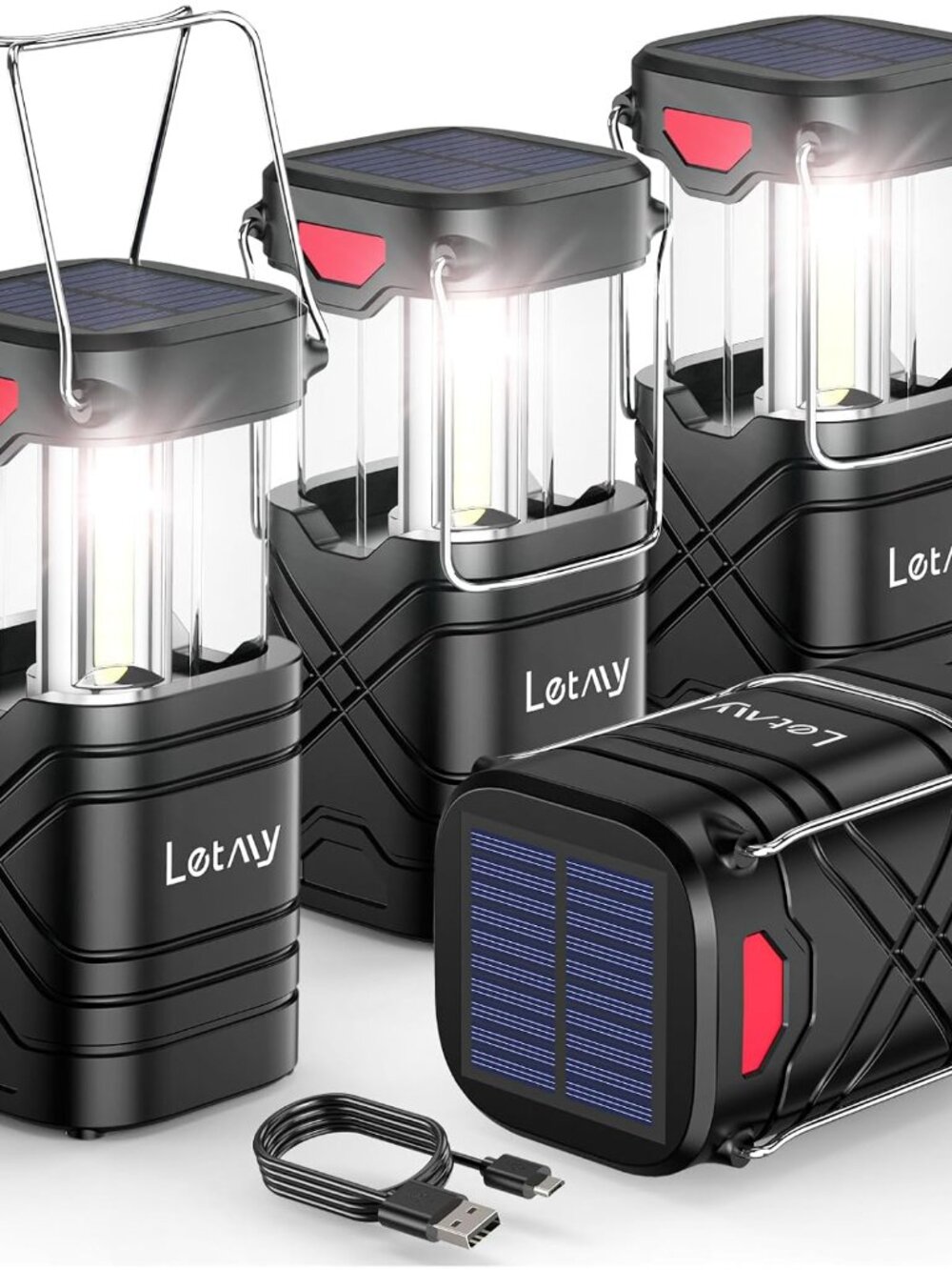 4 Pack Camping Lantern, Rechargeable LED Lanterns, Solar Lantern Battery Powered